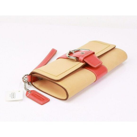 NEW Coach Italian Leather Buckle Oversize Clutch Flap Vachetta Pink $295+ - Picture 5 of 8